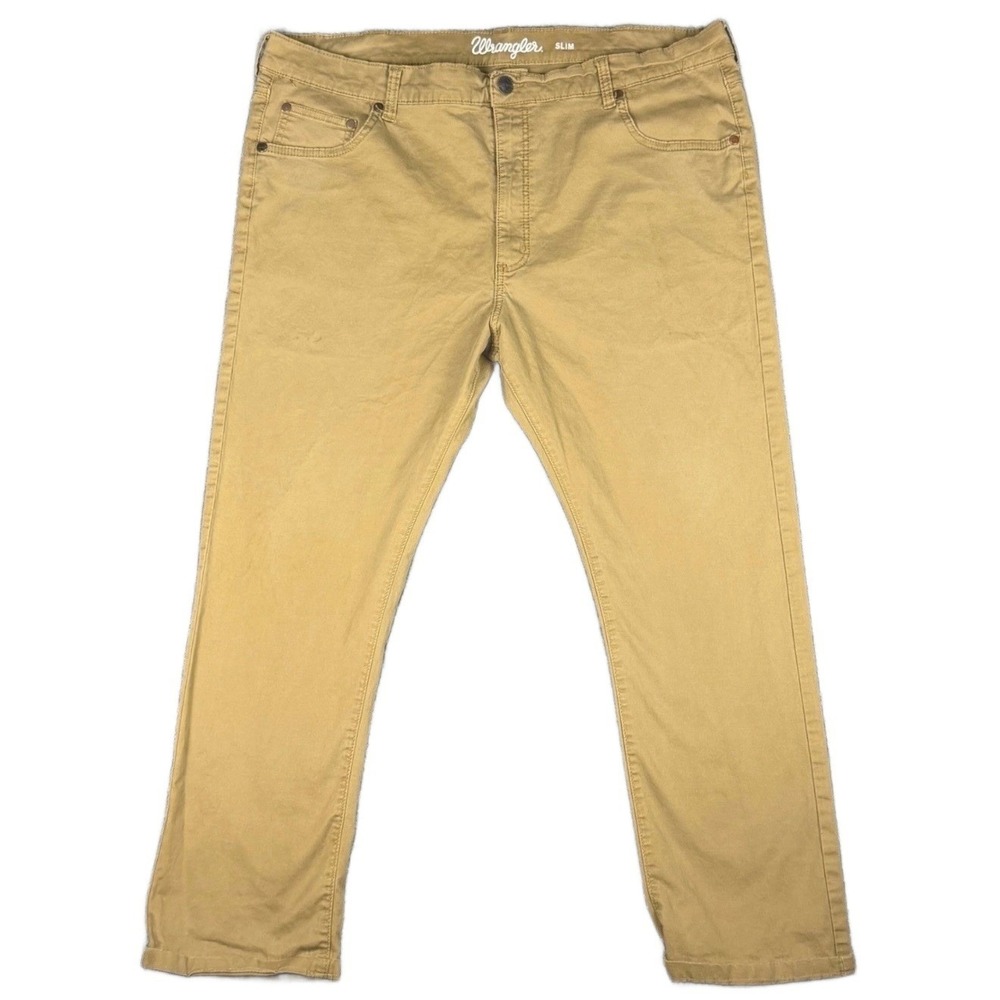 Wrangler Men's W42 L27 Slim Fit Tan Chinos Pants Cotton Spandex Blend Classic